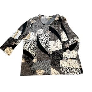 Allison Daley Black/White/Brown Top patch Work & Floral Patterned 
Large